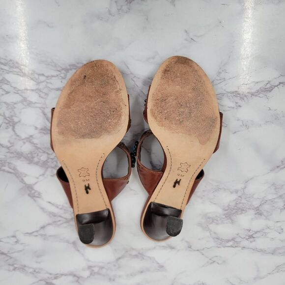 J Vincent Brown Heeled Sandals with Faux Turquoise Brass Studs Accents - Picture 10 of 12